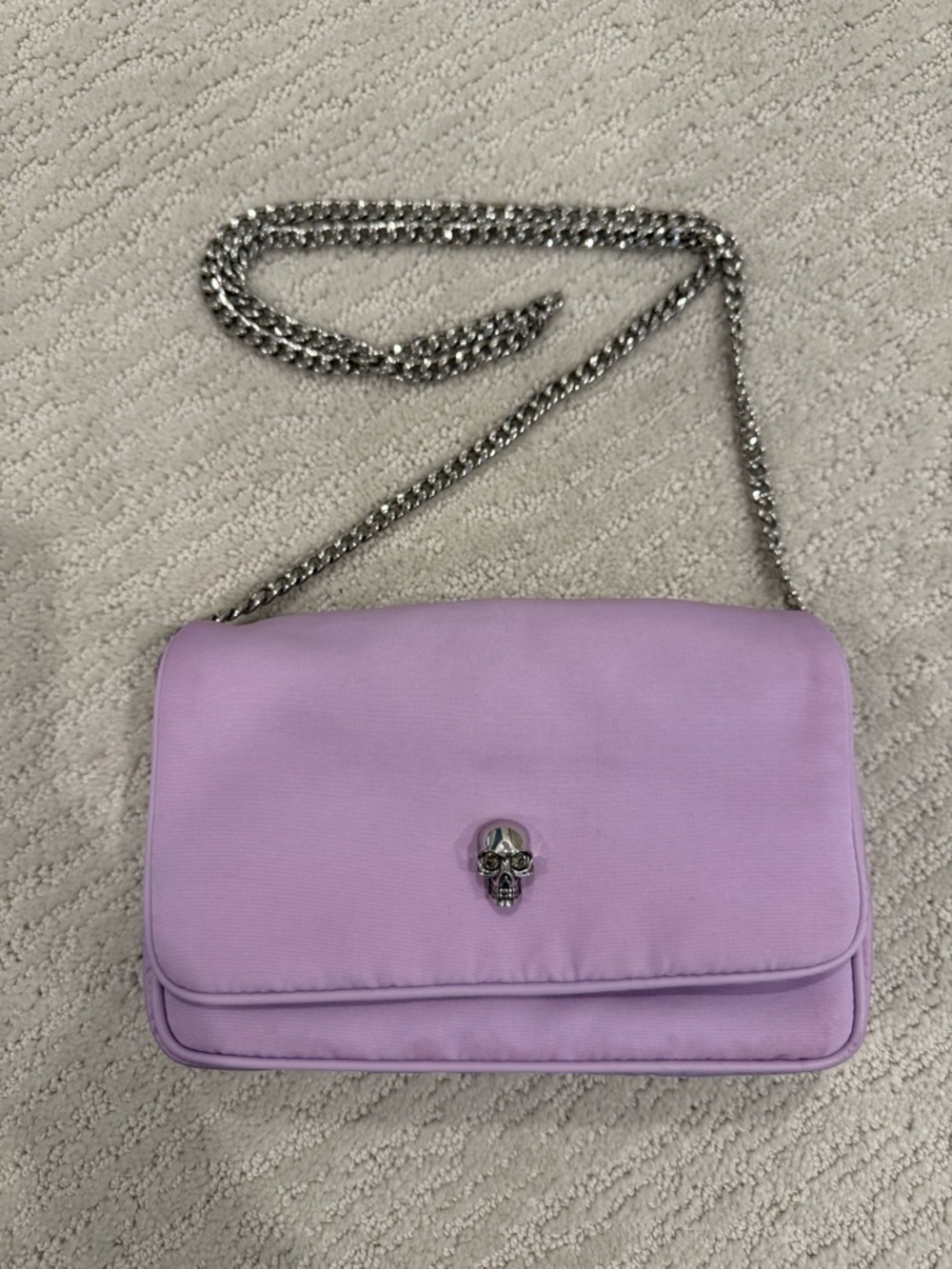 Alexander McQueen Nylon Skull Crossbody in Lilac purple $890